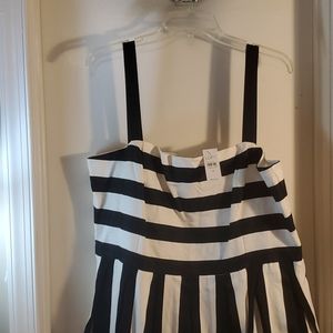 LOFT Black and White Striped Midi Dress